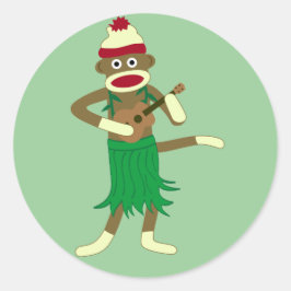 Adesivo Redondo Sock Monkey Ukulele