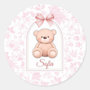 Adesivo Redondo Sofia   Design de Enfermeiro de Urso Rosa Personal