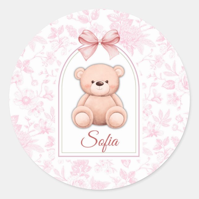 Adesivo Redondo Sofia | Design de Enfermeiro de Urso Rosa Personal (Frente)