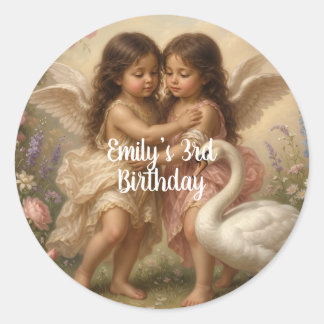 Adesivo Redondo soft angel cherub girls’ birthday ||