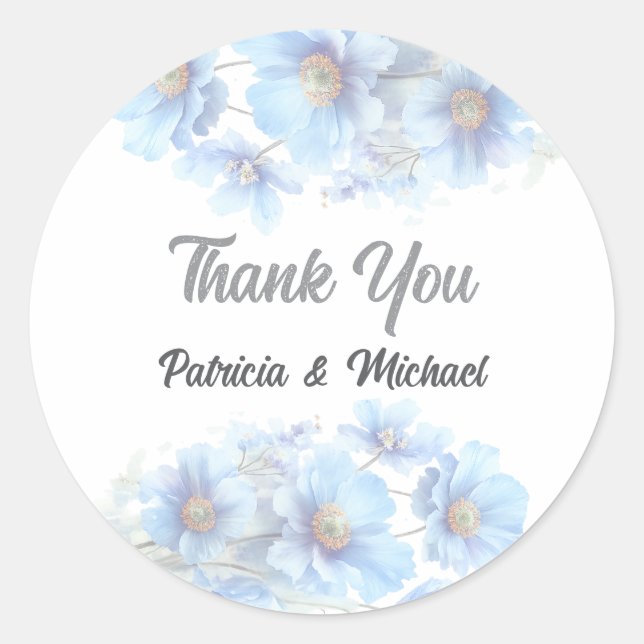 Adesivo Redondo Soft Blue Himalayan Poppy Flower Garden Wedding  (Frente)