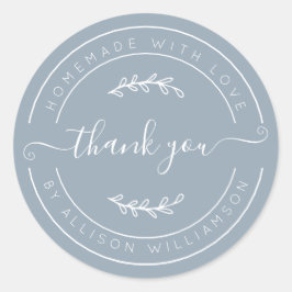 Adesivo Redondo Soft Dusty Blue Homemade Thank You Label