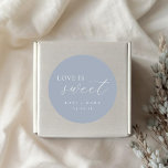 Adesivo Redondo Soft Dusty Blue Love Is Sweet Wedding Favor<br><div class="desc">Love is sweet wedding favor stickers and labels featuring soft dusty blue color with delicate calligraphy. A part of the "Delicate blue floral wedding collection".</div>