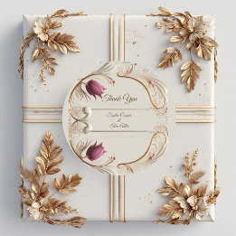 Adesivo Redondo Soft Gold Baroque Grandeur with Tulip Floral Swirl