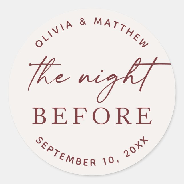 Adesivo Redondo Soft Ivory Modern Script Wedding Rehearsal Dinner (Frente)