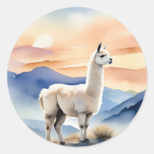 Adesivo Redondo Soft Llama Animal Watercolor