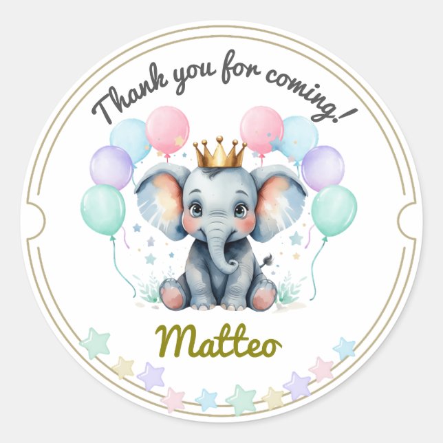 Adesivo Redondo Soft Pastel Elephant Thank You Stickers (Frente)