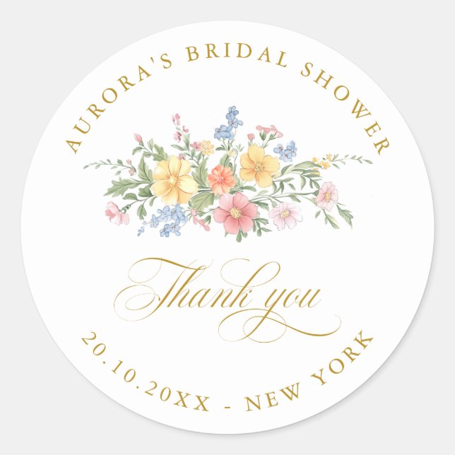 Adesivo Redondo Soft Pastel Ornate Spring  Gold shower thank you (Frente)