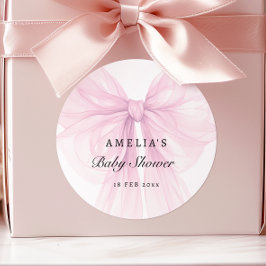 Adesivo Redondo Soft Pink Blush Bow Baby Girl Stickers
