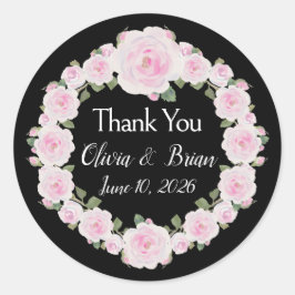 Adesivo Redondo Soft Pink Roses Wreath Names Sticker