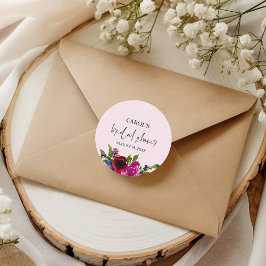 Adesivo Redondo Soft Pink Watercolor Floral Bridal Shower Sticker