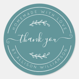 Adesivo Redondo Soft Teal Homemade Thank You Label