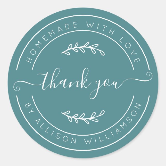 Adesivo Redondo Soft Teal Homemade Thank You Label (Frente)
