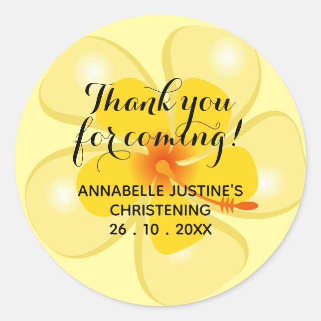 Adesivo Redondo Soft Yellow OBRIGADO POR VIR! Christening (Frente)