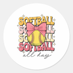 Adesivo Redondo Softba de Arco de coquete de Groovy Softball