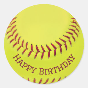 Adesivo Redondo Softball Amarelo Birthday