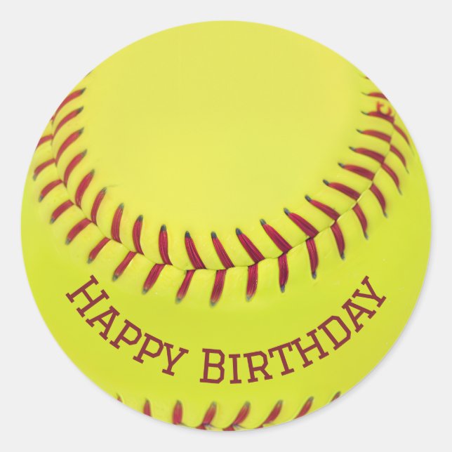 Adesivo Redondo Softball Amarelo Birthday (Frente)
