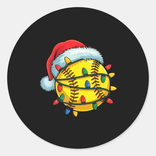Adesivo Redondo Softball Ball Santa Hat Christmas Softball Xmas Li (Frente)