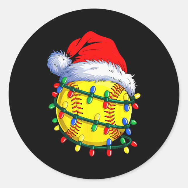 Adesivo Redondo Softball Ball Santa Hat Christmas Softball Xmas Li (Frente)