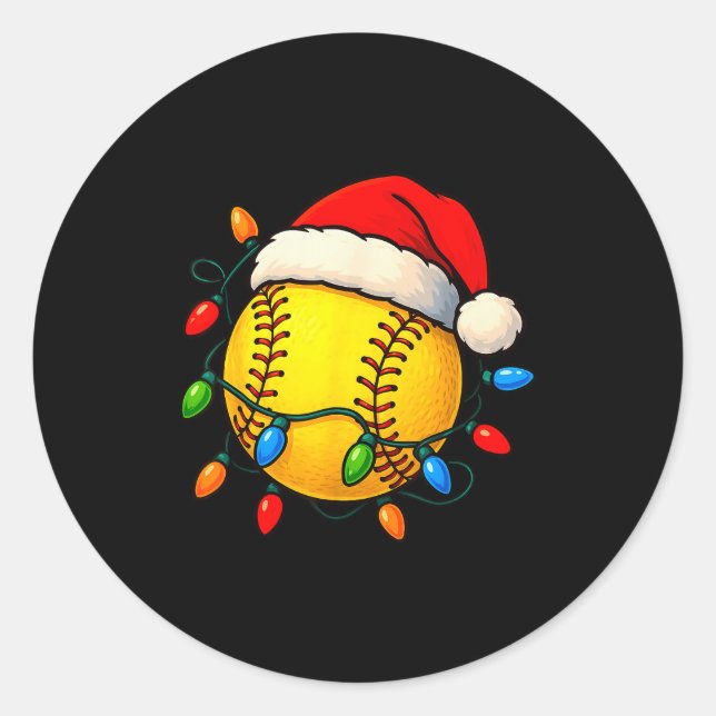 Adesivo Redondo Softball Ball Santa Hat Christmas Softball Xmas Li (Frente)