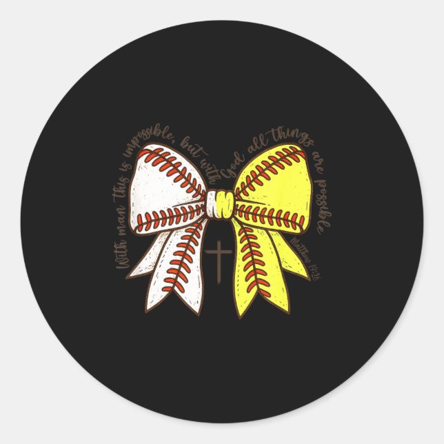Adesivo Redondo Softball Baseball Mom Bow Christian With Man This  (Frente)
