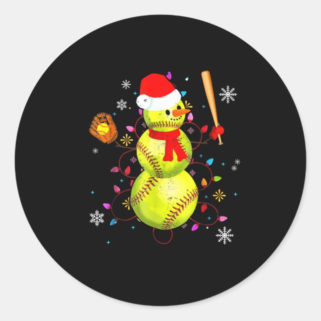 Adesivo Redondo Softball Christmas Funny Softball Snowman Xmas  (Frente)