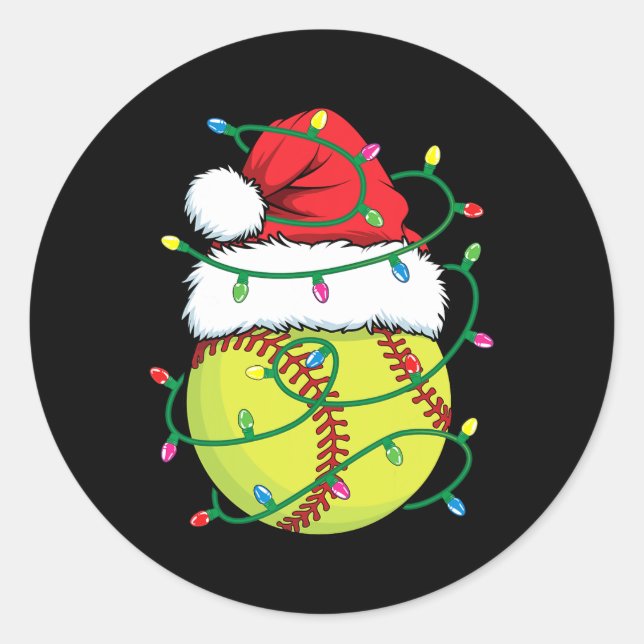 Adesivo Redondo Softball com Papai Noel Meninas Natal X (Frente)