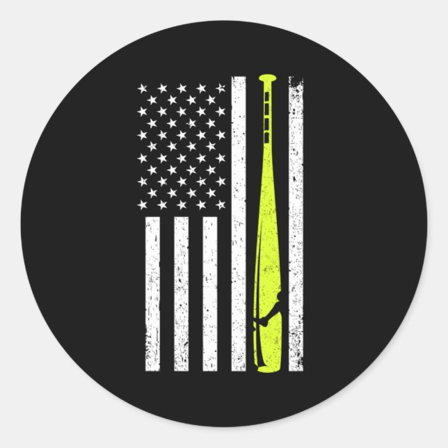 Adesivo Redondo Softball EUA Flag Baseball America Bat Pitcher Gif (Frente)