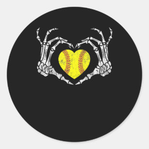 Adesivo Redondo Softball Heart Skeleton Halloween Diversão de Figu