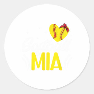 Adesivo Redondo Softball Mia Coração Vovó Mia De Um Jogador De Sof