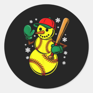 Adesivo Redondo Softball Santa Hat Snowman Xmas Funny Softball Chr