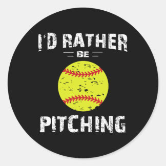 Adesivo Redondo Softball Shirts For Girls Pitcher, I'd Rather Be P