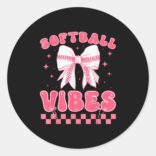 Adesivo Redondo Softball Vibes Softball Couqette Groovy Softball G (Frente)