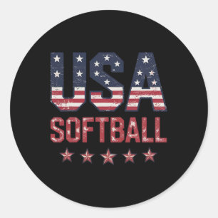 Adesivo Redondo Softbol EUA Bandeira Americana Mulheres Homens Pat