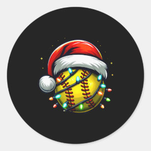 Adesivo Redondo Softbol Natal Xmas Papai Noel Amante do Softbol Me
