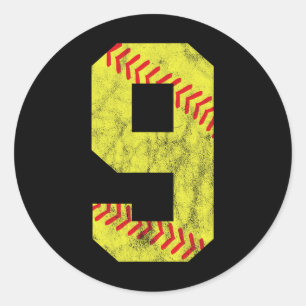 Adesivo Redondo Softbol Número 9 Nove Aniversário de 9 anos