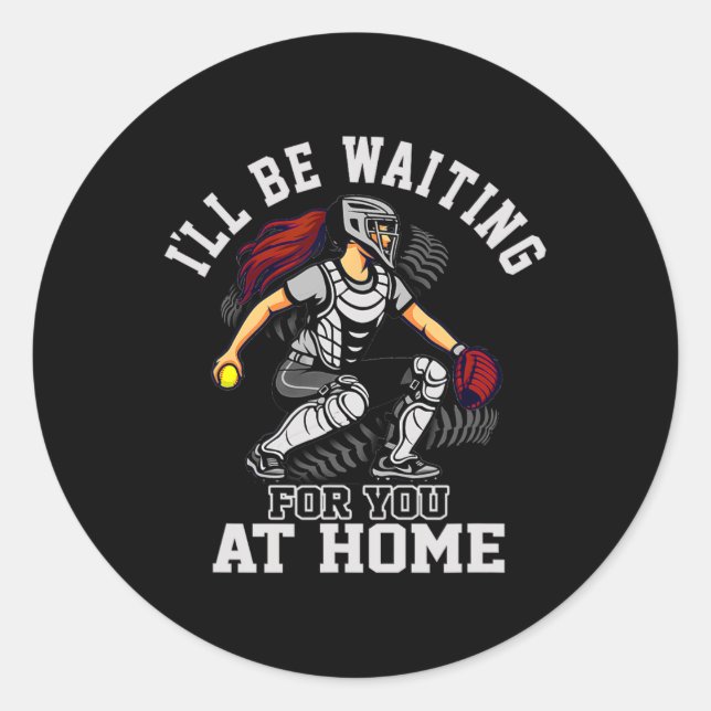 Adesivo Redondo Softll Catcher Waiting At Home Funny Sports Design (Frente)