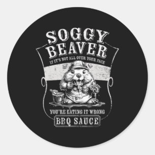 Adesivo Redondo Sogggy Beaver Churrasco Molce Engraçado Comendo Pa