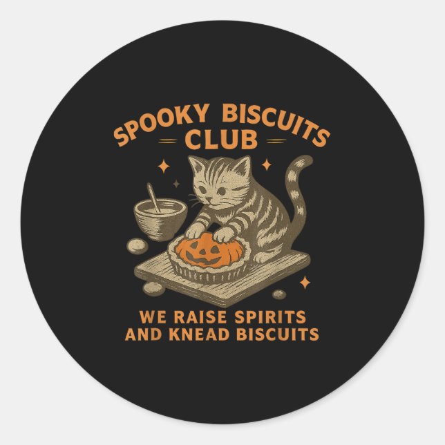 Adesivo Redondo Soky Biscuits Club Cat, Funny Cat Ghost Halloween  (Frente)