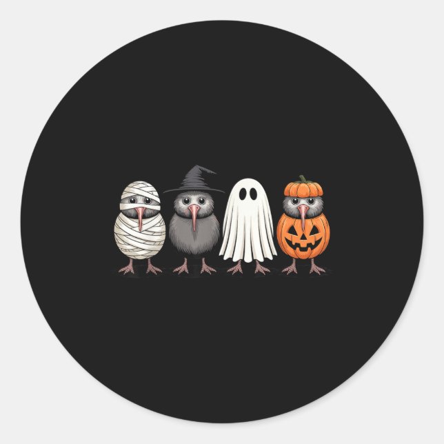 Adesivo Redondo Soky Ghost Kiwi Bird Pumpkin Halloween Skeleton  (Frente)