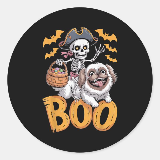 Adesivo Redondo Soky Peke Costume No Boo Pekingese Halloween (Frente)