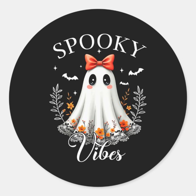 Adesivo Redondo Soky Vibes Ghost Retro Groovy Halloween Women Girl (Frente)
