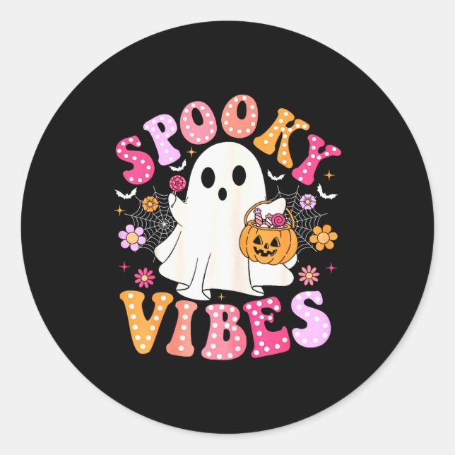 Adesivo Redondo Soky Vibes Ghost Retro Groovy Halloween Women Girl (Frente)
