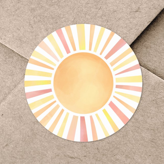 Adesivo Redondo Sol Amarelo Amarelo Laranja (Sunshine Yellow Orange Sun Classic Round Sticker )