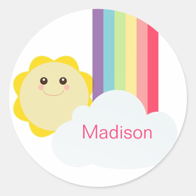 Adesivo Redondo Sol bonito e Cupcake arco-íris Toppers/Stickers (Frente)