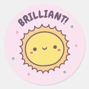 Adesivo Redondo Sol Brilhante Fofo Recompensa Positiva