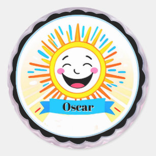 Adesivo Redondo Sol Cartoon Alegre Com Rosto Sorridente