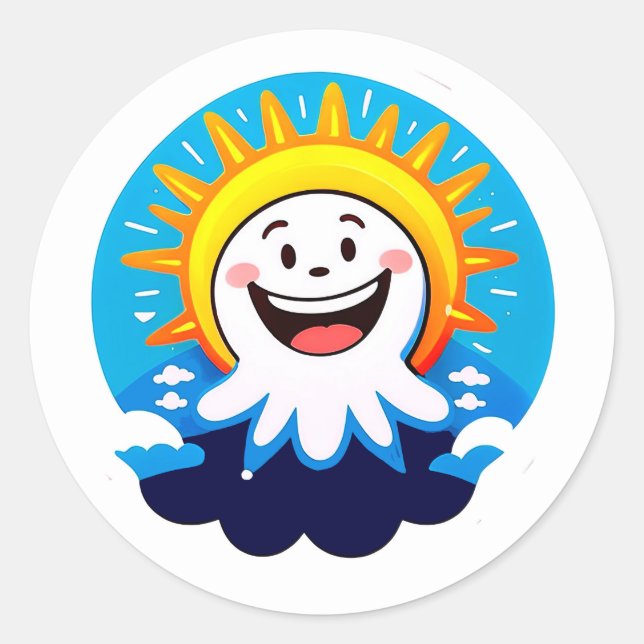 Adesivo Redondo Sol Cartoon Alegre Com Rosto Sorridente (Frente)