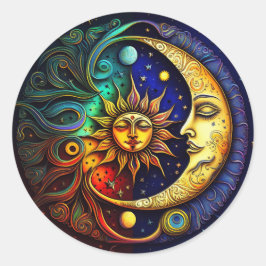 Adesivo Redondo Sol Celestial e Lua