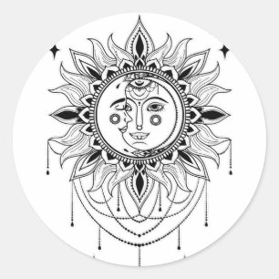 Adesivo Redondo Sol Celestial e Lua